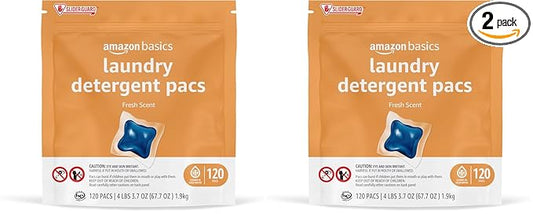 Amazon Basics Laundry Detergent Pods, Fresh Scent | 120 Pacs | 120 Medium Loads | Pack of 2