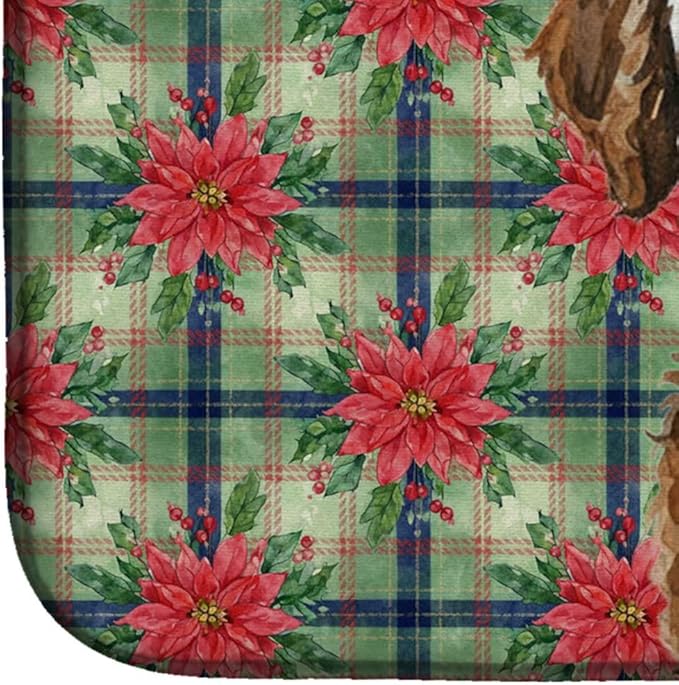 Caroline's Treasures Spanish Water Dog Christmas PoinsettIas Dish Drying Mat Absorbent Dish Drying Mat Pad for Kitchen Counter Dish Drainer Mat for Countertop, 14 x 21", Multicolor