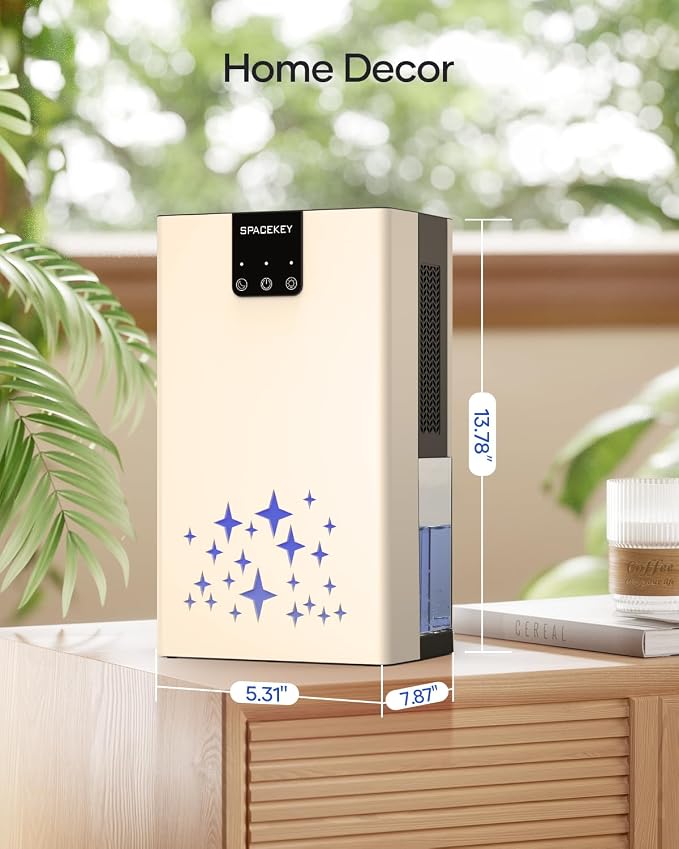 Dehumidifier, 95 OZ Water Tank Dehumidifiers for Home, 1000 sq. ft. Dehumidifier for Basement Bathroom Bedroom with Auto Shut Off, 7 Colors LED Light, Quiet Dehumidifiers with Sleep Mode, Beige