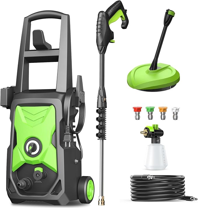 Power Pressure Cleaner for Effortless Cleaning with Surface Cleaner & 4 Nozzles & Detachable Foam Cannon for Easy Use, Home/Driveway/Car Wash/Patio/Fence/Garden