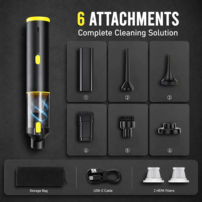 CROS Handheld Car Vacuum Portable Cordless 3 Suction Modes, 16000Pa 4-in-1 Mini Vacuum with Interchangeable Accessories for Car, Small Jobs, Keyboard and Office