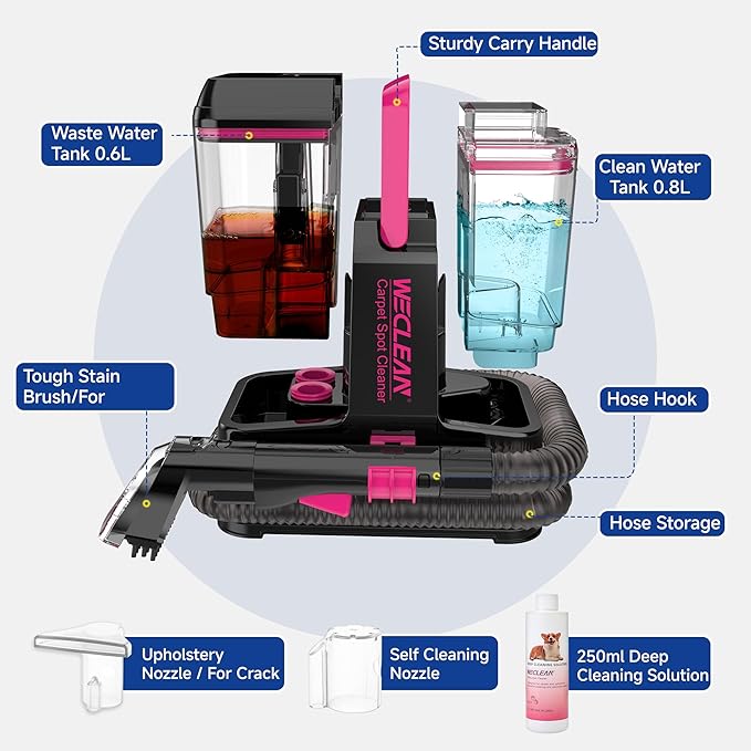 Portable Carpet Cleaner Upholstery Deep Cleaner, Deep Cleaning for Carpet,Car Couch, with Deep Cleaning Solution,Blackpink