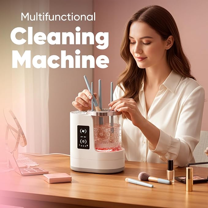 3-in-1 Makeup Brush Cleaner Machine & Dryer,Electric Automatic Brush Washer with Holder,USB-C Touch Control,One-Button Cleaning,Portable Cosmetic Brush Cleaner,Fits Most Sizes