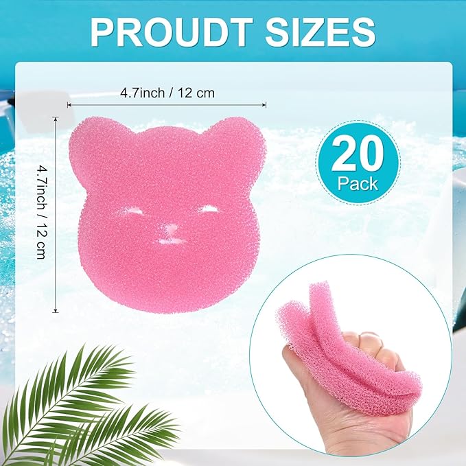 M METERXITY 2-Pack Hot Tub Scum Absorber, 12x12 Cm/4.7x4.7 Inch Sponge Little Bear Pattern Scum Balls for Spa, Bathtub and Swimming Pool to Soak Up Oils Bathtub Accessories [Pink]