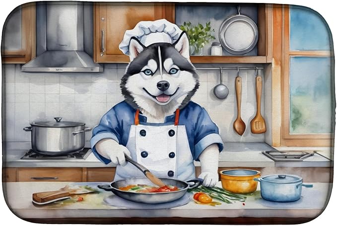 Caroline's Treasures DAC6328DDM Siberian Husky The Chef Dish Drying Mat Absorbent Dish Drying Mat Pad for Kitchen Counter Dish Drainer Mat for Countertop, 14 x 21", Multicolor
