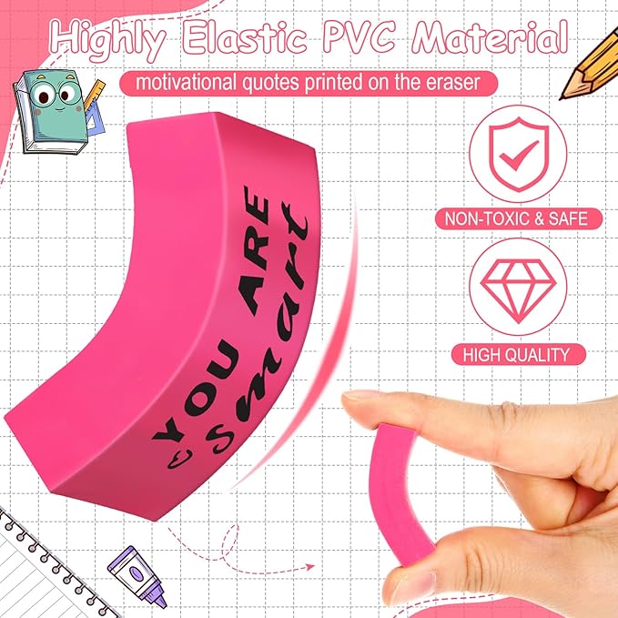 Resurhang 180 Pcs Erasers Bulk for Kids Inspirational Pencil Erasers Bulk for Drawing Motivational Big Eraser School Supplies for Classrooms Back to School Office (Motivational,Multicolor)