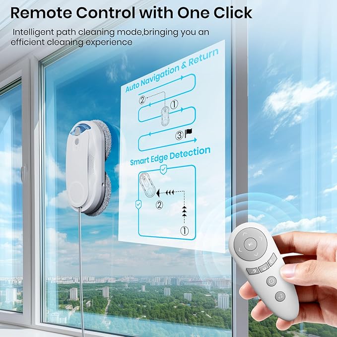 KKI Window Cleaning Robot, Auto Window Cleaner Robot, Dual Spray, Max 3200Pa, AI Path Planning & Edge Detection, Remote Control for High-Rise Windows Outside/Inside,8 Cloths, X3 (White)