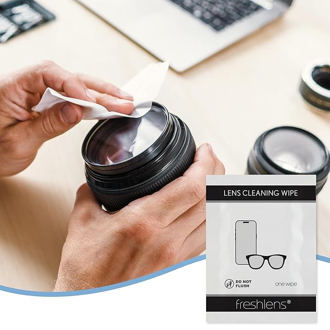 Freshends Lens Cleaning Wipes - 50 Soft & Lint Free Towelettes - Eye Glass Cleaners Individual Packets - Pre-Moistened Lens Wipes For Eyeglasses, Tablets, Camera & Cellphone Screens