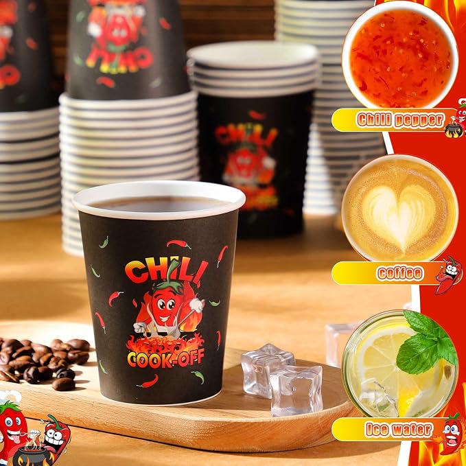 Ziliny 200 Pcs Chili Cook off Party Decorations Disposable Chili Cook off Paper Tasting Cups Food Sample Bowls for Mexican Party Supplies(Stew,9 oz)
