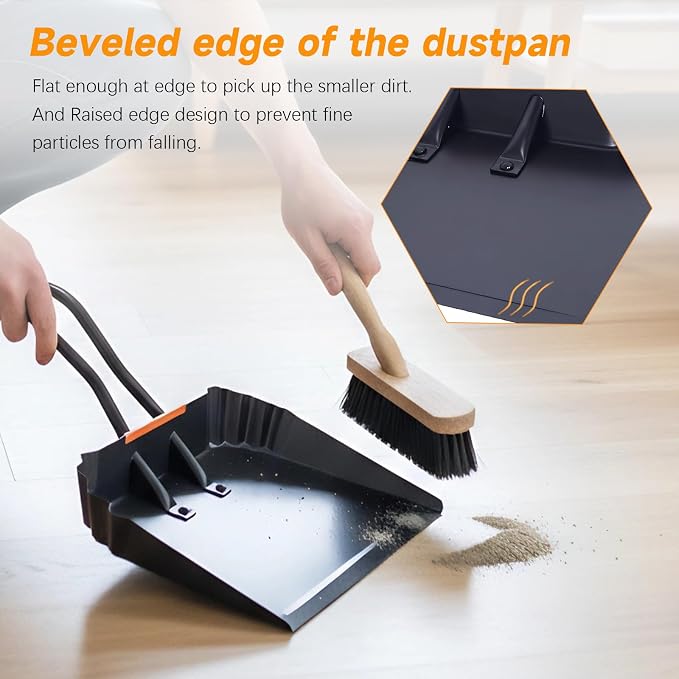 Heavy-Duty Black Metal Dustpan, 17 Inch Large Dust Pan with Handle, Ideal for Industrial Commercial Professional Debris Collection & Home Cleaning