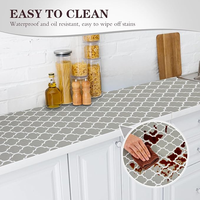 Drawer and Shelf Liner, Non-Slip Kitchen Cabinet Liners Non-Adhesive Thick Strong Grip Waterproof Washable Mats Protect Dresser Shelves Cupboard Bathroom Cabinets, Gray, 12 in X 30 FT