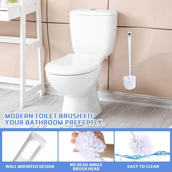 Mimorou 1 Pcs White Toilet Bowl Brush, Soft Bristle Bathroom Scrubber with Long Plastic Handle, Cleaning Brushes for Household, Commercial & Hospitality