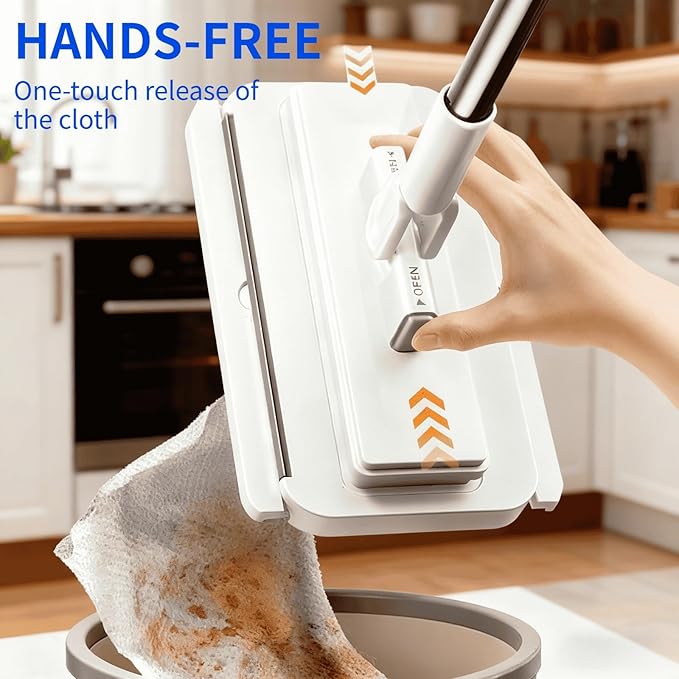 Press Grip Mini Clip Mop with 39' Handle — Zero-Touch Gap Cleaner & Locking Head, Includes 5 Reusable Cloths for Multi-Surface Cleaning (39 in mini dust mop)