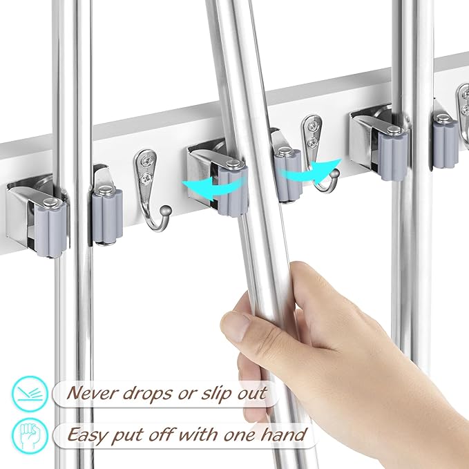 OUTNILI White Broom Holder and Coat Rack Wall Mount Bundle