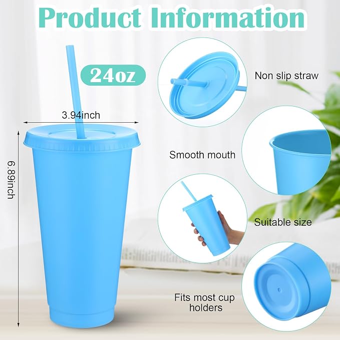 Honeydak 30 Pack Tumbler with Straw and Lid Bulk Cups for Gifts Water Bottle Iced Coffee Travel Mug Cup Reusable Plastic Tumblers for Party Birthdays 24-27 oz (Popular Color)