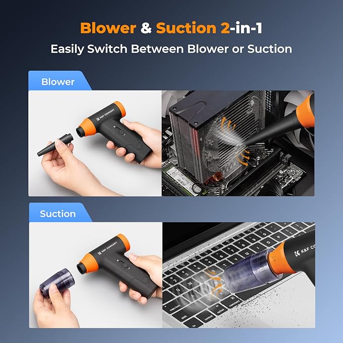 K&F Concept BS200 Blower & Suction 2 in 1 Compressed Air Duster, 150000RPM Super Power Electric Air Duster, Stepless Speed Regulation, Portable Dust Blower for Computer, Keyboard, House, Outdoor, Car