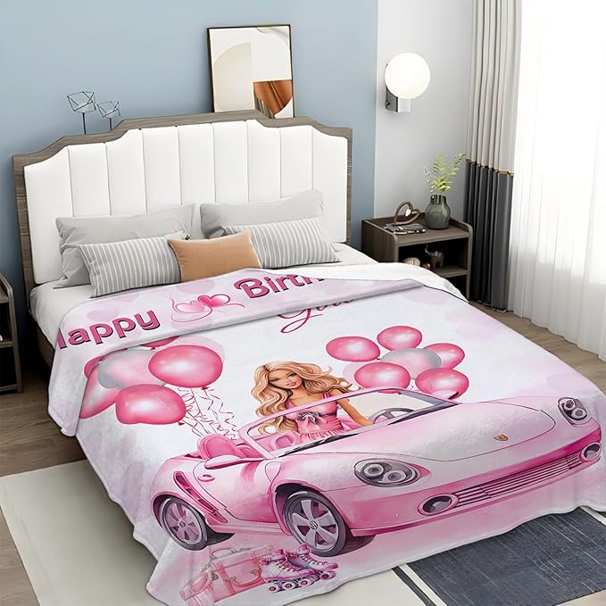 Tijuboni Pink Doll Love Throw Blanket Birthday Gifts for Girls Women Kids Adults Soft Flannel Fleece Blanket for Couch Sofa Bed Home Decor 50"x60"