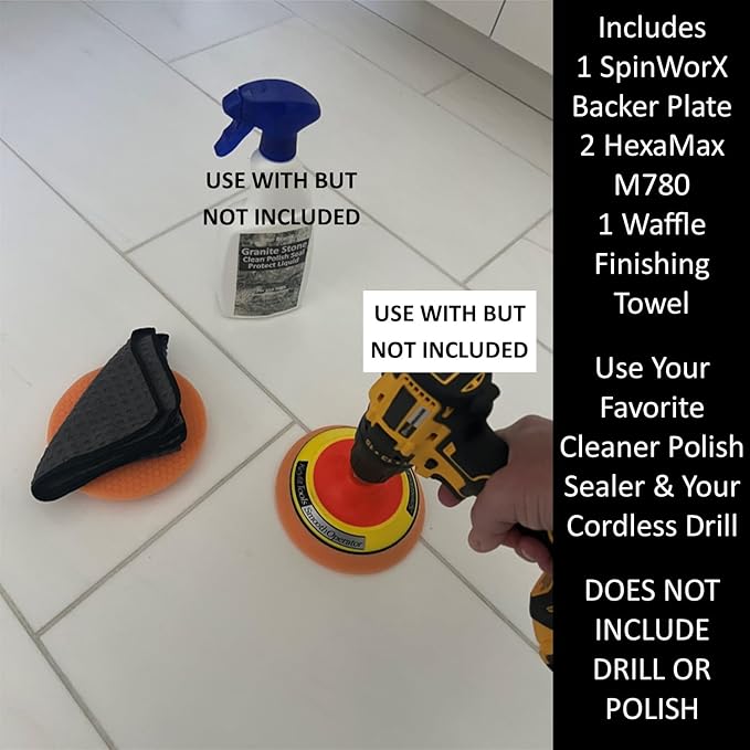 Keyfit Tools SmoothOperator PROFESSIONAL Drill Powered Granite Stone Quartz Marble Countertop Cleaner Polisher Sealer ~HexaMax M780 Proprietary Non Abrasive Cleaning/Polishing/Sealing Compound