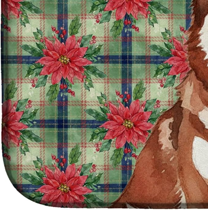 Caroline's Treasures Red and White Alaskan Malamute Christmas Poinsettas Dish Drying Mat Absorbent Dish Drying Mat Pad for Kitchen Counter Dish Drainer Mat for Countertop, 14 x 21", Multicolor