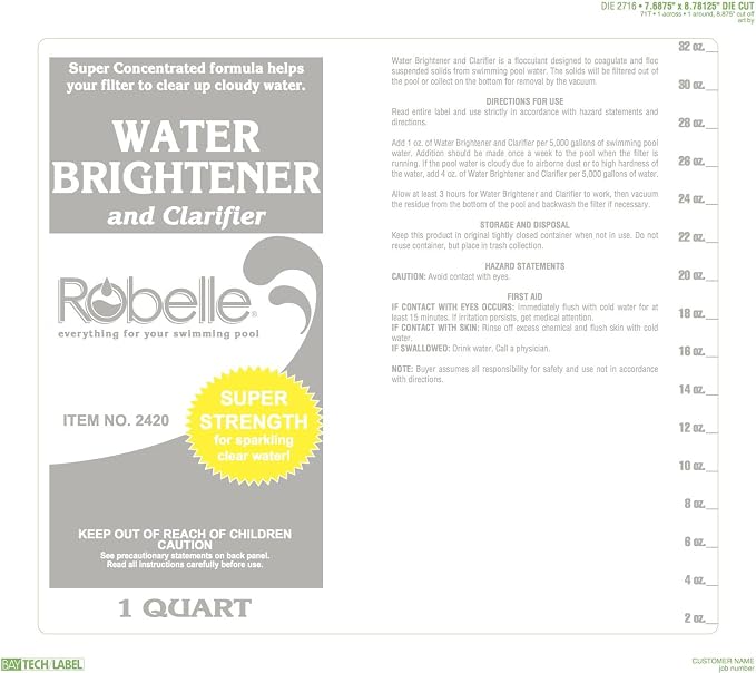 Robelle 1-Quart 12-Pack Premium Water Brightener and Clarifier, Pool Clarifier, Made in USA