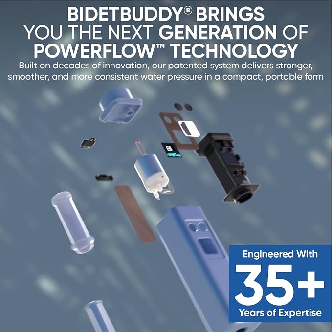 BIDET BUDDY® Evolv Portable Bidet for Travel – 530ml Bottle, Self-Cleaning Retractable Nozzle, 1100mAh Rechargeable, USB C Charging, IPX7 Waterproof with LED Display, 3 Water Flow Modes - Silver