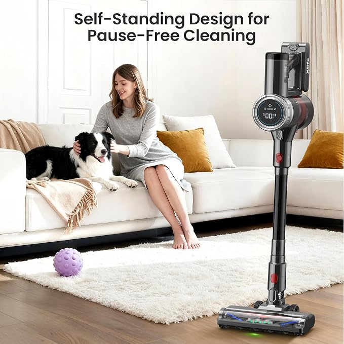 Xlife Cordless Vacuum Cleaner 45KPa 550W for Pet Hair & Multi-Surface Greenlight Reveal Dust 7-Stage HEPA Filter Long Runtime Anti-Tangle Roller Adjustable Stick Lightweight