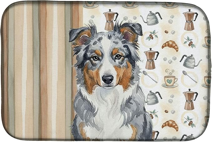 Caroline's Treasures Blue Merle American Shepherd Coffee Bar Dish Drying Mat Absorbent Dish Drying Mat Pad for Kitchen Counter Dish Drainer Mat for Countertop, 14 x 21", Multicolor