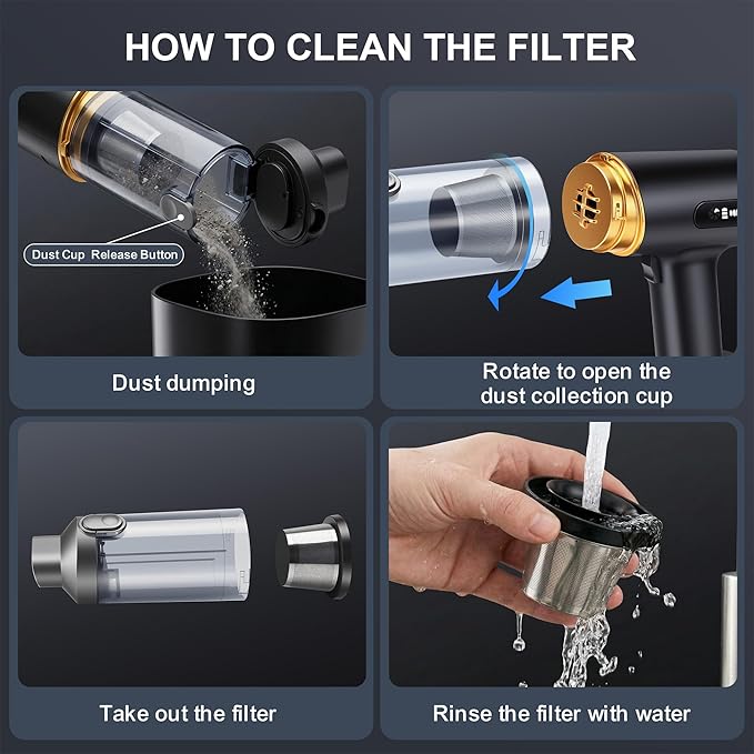 Handheld Vacuum Cleaner Cordless-17000PA Strong Suction for Car & Home, Car Vacuum Portable Rechargeable Lightweight for Pet Hair with HEPA Filter, Quick Clean in Office/Desk/Couch (Black)