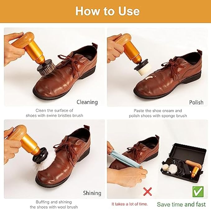 75W Power Electric Shoe Polisher, Adjustable 6 Speed Electric Polisher, Perfect for Leather Shoes and Sneakers, 3 Brush Heads,Time-Saving Solution for Shoe Cleaning (1) (Extra Large)