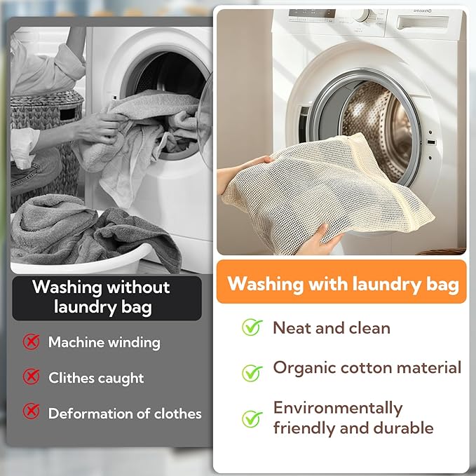 20-Piece Large Cotton Mesh Laundry Bags Set with Zipper, Delicates Wash Bags for Bras, Underwear, Socks, Shoe Wash Bag, Breathable Garment Bag for Washing Machine & Storage, Laundry Room Organization