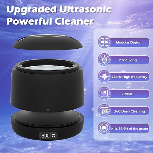 Upgraded Ultrasonic Retainer Cleaner Machine,45kHz Professional Dental Cleaning Pod with Digital Timer & 200ML Capacity,Deep Cleaning for Denture,Night Guard,Aligner,Toothbrush,Jewelry and More(Black)