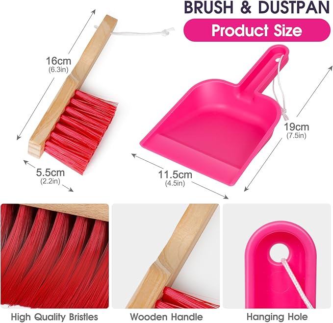 Masthome Wooden Kids Cleaning Set, 8 Pcs Toddler Housekeeping Pretend Play Toys, Broom Mop Dustpan Duster Cleaning Tools with Storage Stand, Educational Life Skill Play Kit for Boys GirlsAges 3+