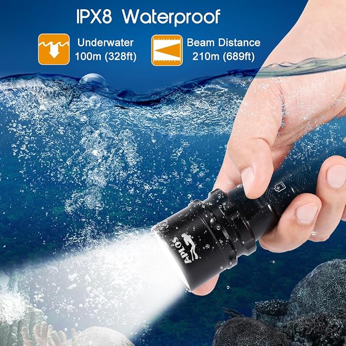APLOS AP20 Scuba Dive Light - 2000 Lumens Scuba Diving Flashlight, IPX8 Waterproof Underwater Torch with Rechargeable Battery and Charger