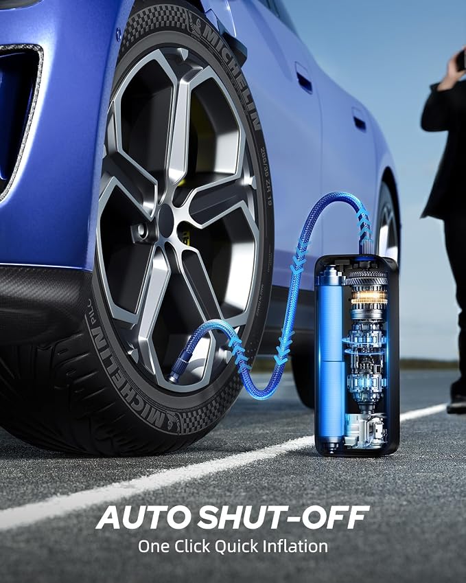 AUTOONE Tire Inflator Portable Air Compressor - 4X Faster 150PSI Cordless Air Pump with Digital Tire Pressure Gauge, 12V Car Power Adapter - for Car Motorcycle Bike Ball and More