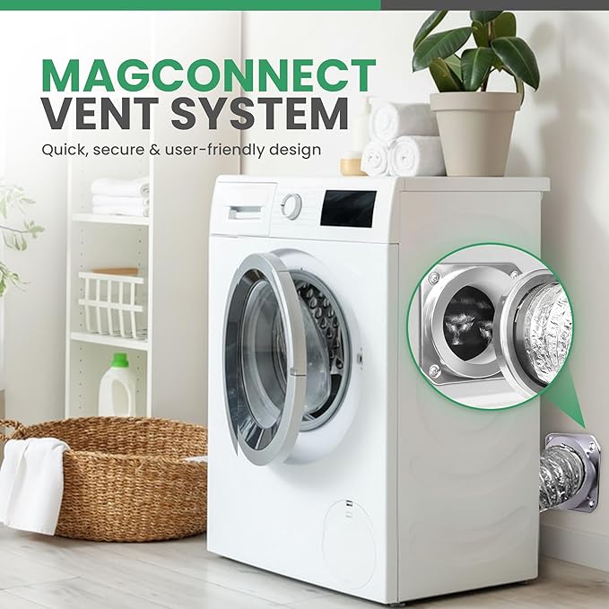 Magnetic Dryer Vent Connector Kit DV180, 4 Inch Dryer Vent Hose with Magnetic Coupling & Aluminum Duct, Leak-Resistant, Heat-Resistant, Flexible, Easy to Install and Clean, for Most Dryer