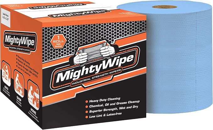 Berk Wiper MIGHTYWIPE - Advanced Heavy Weight Disposable Wipes (475 Heavy Duty Wipers) Latex-Free and Low-Lint for Effective Wiping - Blue Fold Jumbo Roll Paper towel (12 x 12), 1 Perforated Roll
