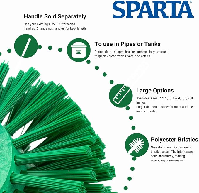 SPARTA Industrial Tank Brush Head Pipe Brush Head, Drain Brush with 3/4" Thread Hole (Handle Not Included) for Commercial Use, Plastic, 5.7 Inches, Green