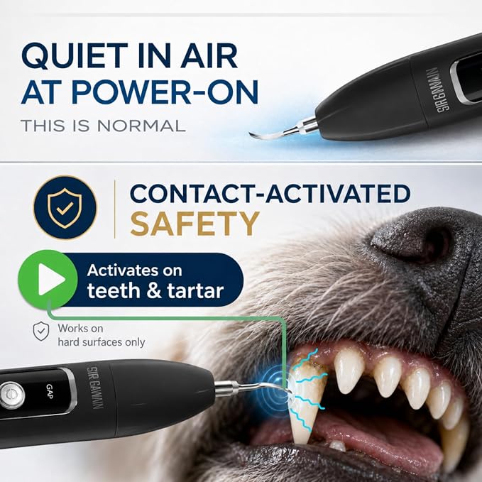 SIRGAWAIN Pet Ultrasonic Dental Cleaner — Plaque, Tartar & Stains Remover, 4 Tips, 3 Modes, LED, Contact-Activated & Smart Touch Protection, Complete Cleaning Kit for Dogs & Cats (Black)