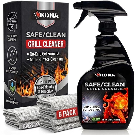 Kona Safe/Clean Air Fryer Cleaner and Degreaser Kit for Ninja Woodfire Grill, Smoker and Oven - 23oz Fume-Free No-Drip Gel Spray with 6 Stainless Steel Scrub Cloths