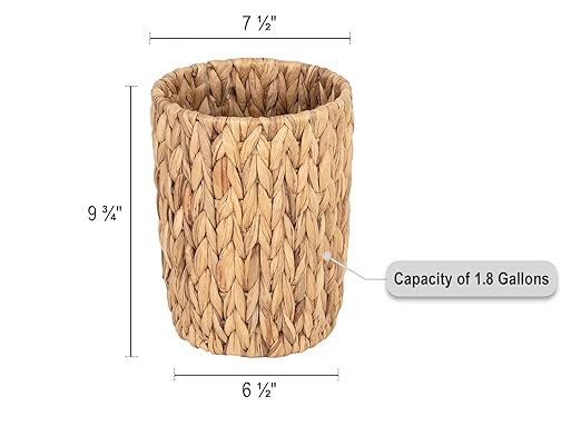 StorageWorks Wicker Waste Basket, Small Trash Can for Bathroom, Water Hyacinth Trash Basket for Office, Wicker Garbage Can for Bedroom, Round, 1 Pack