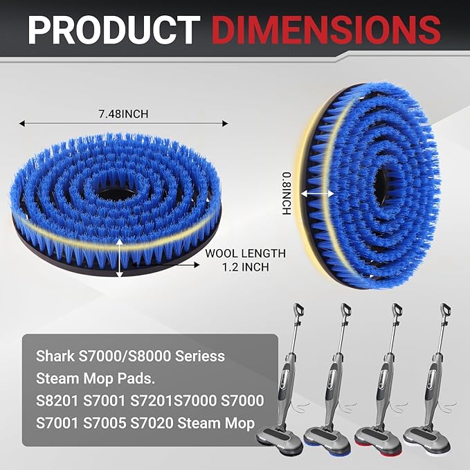 2PC S7001 Enhanced Replacement Brush Heads for Shark S8201/S7000 Series, for Deeper Cleaning of Hard Floors with Shark Steam Mops (Blue)