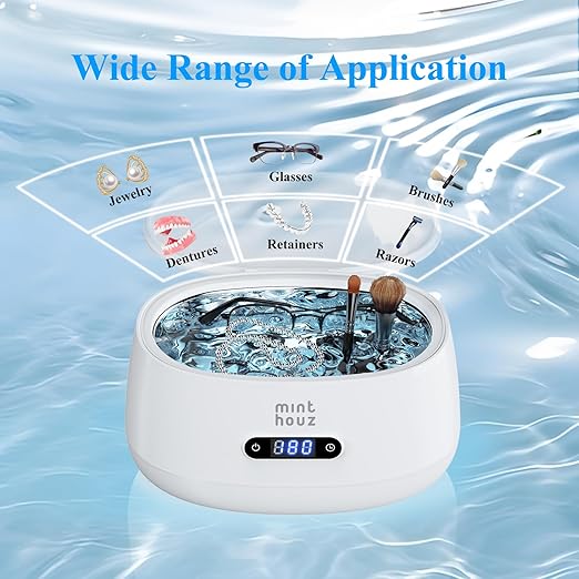 Minthouz Ultrasonic Jewelry Cleaner Machine with 5 Cleaning Modes, 40kHz Professional Sterling Silver Sonic Cleaner for Jewelry, Watch Strap, Eyeglass, Ring, Dentures Cleaning