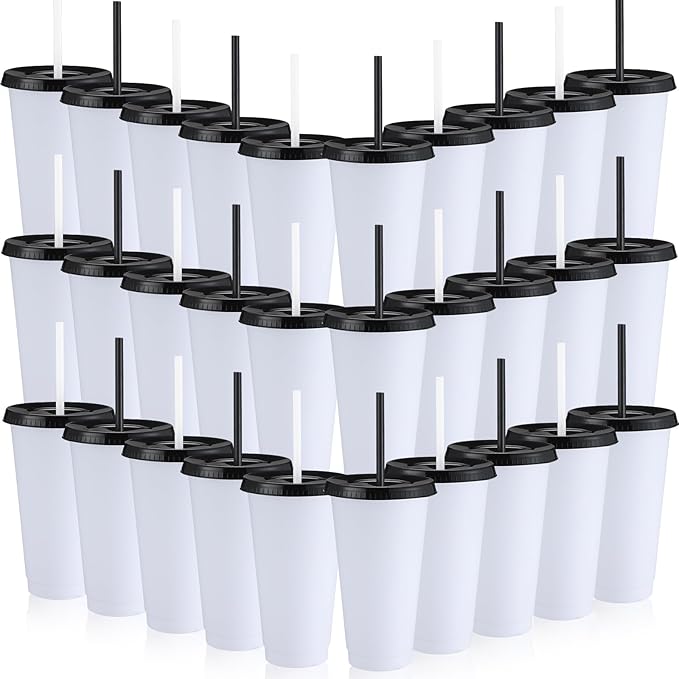 Honeydak Tumbler with Straw and Lid Bulk Cups for Gifts Water Bottle Iced Coffee Travel Mug Cup Reusable Plastic Tumblers for Party Birthdays 24-27 oz