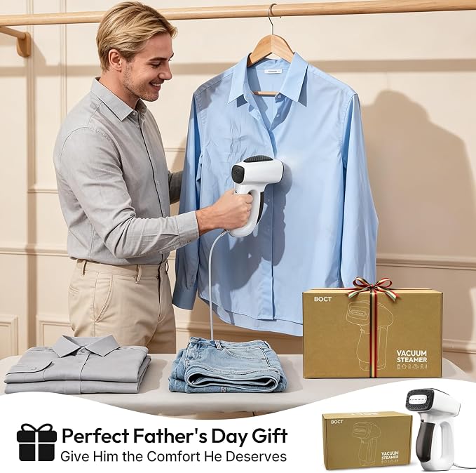 3500Pa Vacuum Steamer for Clothes - 2 in 1 Portable Suction Handheld Vacuum Iron, 30s Rapid Preheating, Auto-off, Light Steamer for Travel/Home, Fathers Day Dad Gifts