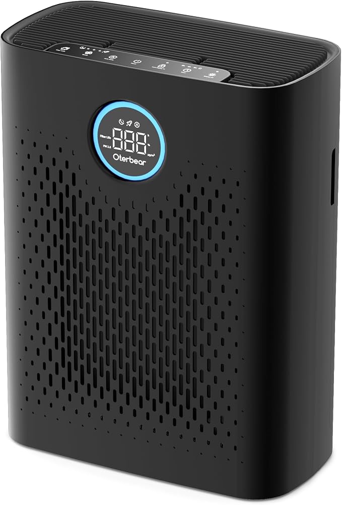 Air Purifiers for Home Pets Up to 3000Ft², HEPA Large Room Air Purifier with PM2.5 Air Quality Monitor, Sleep Mode, Air Purifiers for Bedroom Office for Allergies, Smoke, Dust, Pollen,8000B,Black