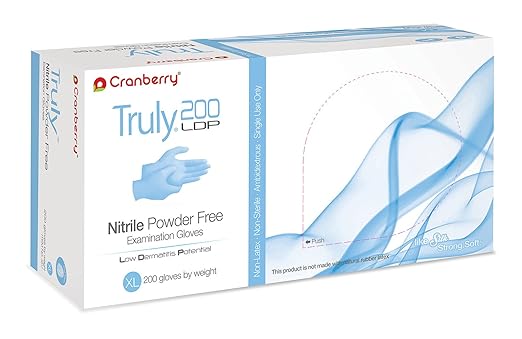 Cranberry USA Cranberry Truly 200 LDP Light Blue Nitrile Exam Gloves, Case of 2000, X-Large, Fentanyl Resistant, Chemo Drug Tested, Low Dermatitis Potential, 3.2 Mil
