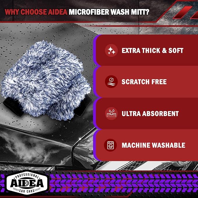 AIDEA Car Wash Mitt Microfiber, 2PK Scratch Free Lint-Free, Wheel Cleaner Mitts, Extra Plush Premium Microfiber Mitt Car Wash Brush, Regular Size 7.12''X10.14''