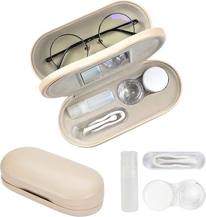 Lasiyanor 2 in 1 Eyeglass Case Portable Double Sided Contact Lens Box Multifunction With Tool for Travel Daily Outdoor