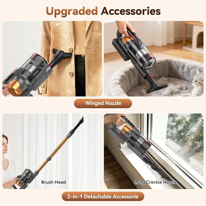 TechRise Cordless Vacuum Cleaner,55Kpa 650W 70-Min Stick Vacuum with LED Display,Anti-Tangle Brush & 8-in-1 Filter,Handheld Convertible,Multiple Charging,Vacuum Cleaners for Home/Pet Hair/Carpet/Floor