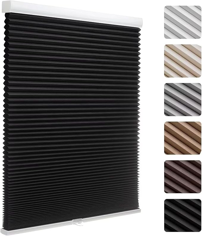 MYshade Cordless Blackout Cellular Shades, 1.5" Honeycomb Window Blinds for Bedroom & Nursery, Thermal Insulated, Noise Reducing, Privacy Shades, Inside or Outside Mount (21" W x 50" H, Black)